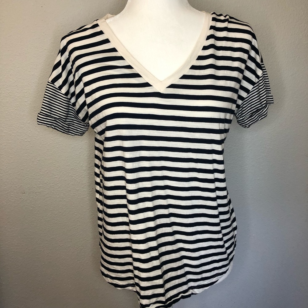 Navy/White Striped Tee with Cuffed Sleeves
